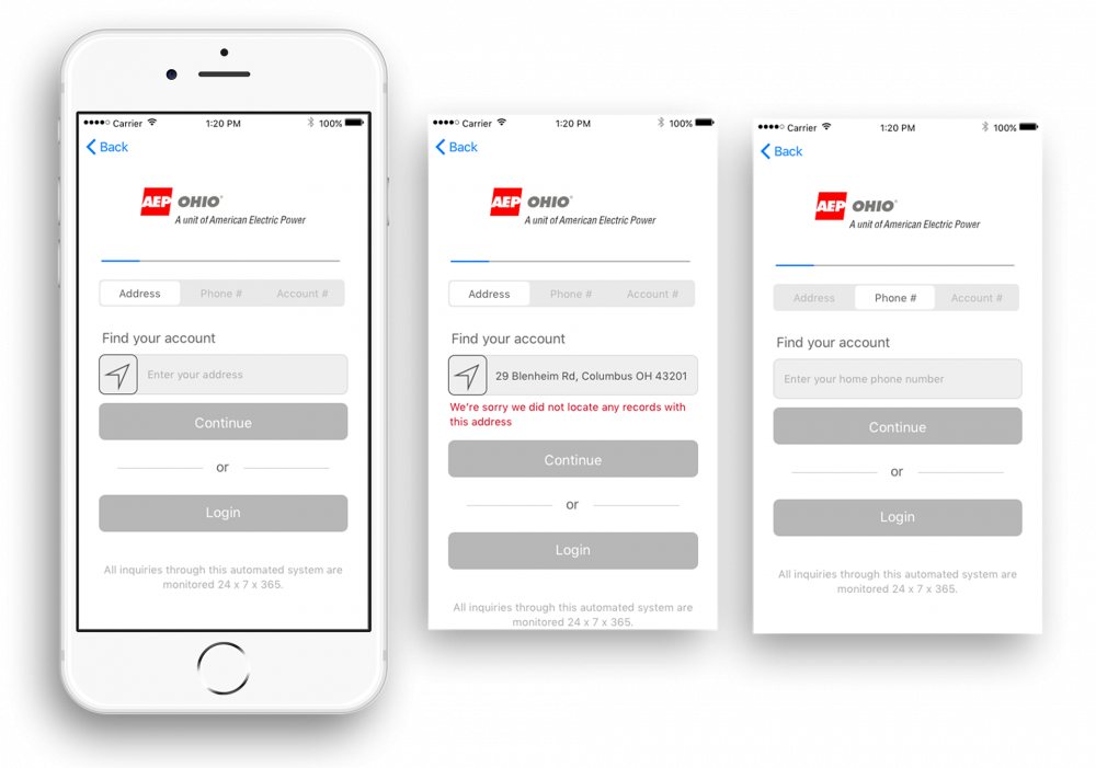 Design A: find your account with address, phone or account number tabs