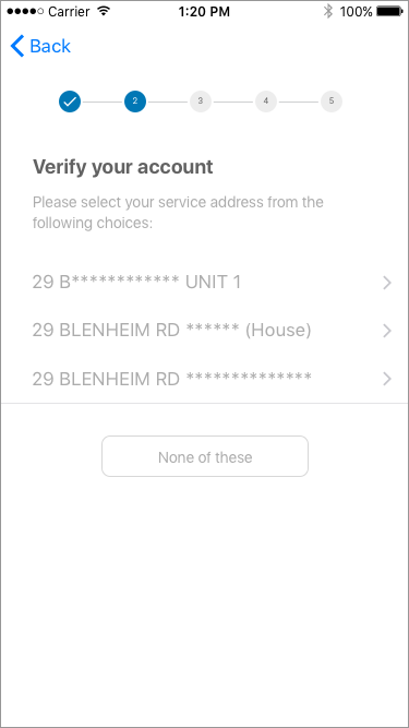 Verify your account by choosing a service address