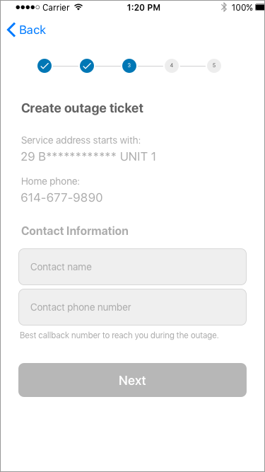 Contact information for the outage ticket